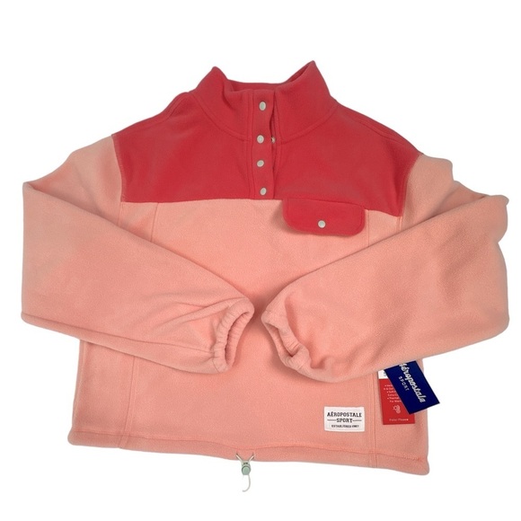 NWT Aeropostale Sport Fleece Gorpcore Drawstring Mock Neck Snap Pullover - Picture 7 of 11